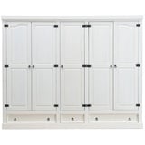 ebuy24 Kleiderschrank 5-Trg. mit 3 Schubladen Breite 244 cm, Höhe 195 cm weiss/Wachs.