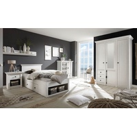 Furn.Design Schlafzimmer-Set Hooge, (in Pinie weiß Landhaus, Set 4-teilig), mit 4-türigem Kleiderschrank und Bettschubkasten