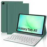 WAVATA Tastatur für Samsung Galaxy Tab A11 8.7 Zoll 2025/A9 2023, Hülle mit Tastatur für Samsung Tab A11 Magnetische Bluetooth Abnehmbare QWERTZ Layout, Dunkelgrün