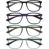 OPULIZE Max Lesebrille 4 Pack - Klassische große rechteckige Fassung - Brillen in mattem Schwarz, Blau, Grün & Grau - Herren Damen Unisex - RRRR78-1367 - +1,00