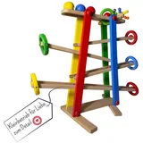 dinolino Kugelbahn bunt groß Holz mit 5 Rollelementen - Murmelbahn Kinderspielzeug Buntes Holzspielzeug für Kinder - Rollbahn, Holzkugelbahn