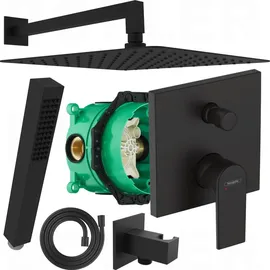 Hansgrohe VERNIS SHAPE | BOFLER Unterputz Duschsystem #20, Armatur, I-BOX, Regendusche 30x30cm, Handbrause, Brauseschlauch, Brausehalter, matt schwarz