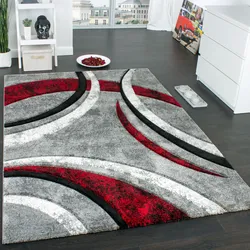 Teppich PACO HOME "Brillance 758", rot (rot, grau), B:200cm H:18mm L:290cm, Kunstfaser, Teppiche, Kurzflor, modernes geometrisches Design, auch als Läufer