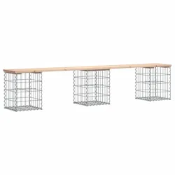 DELUKE® Gartenbank Gabionen BIKS aus Stahl 203x31x42cm Kiefernholz Natur Gabionenbank Gartentisch aus Gabionen Steinkorb Gabionengitter