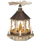 SAICO LED-Weihnachtspyramide Schneemann mit Motor & Musik batteriebetrieben Holz 36 cm warmweiß natur