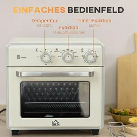 Homcom Minibackofen mit Umluft 20L Mini Ofen mit Backblech Set, Frittierkorb, Krümelblech, 90 °C-230 °C Heißluftfritteuse mit 5 Modi, 60 Min. Timer,