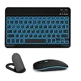 COEZFE Kabellose Bluetooth Tastatur & Maus mit Elefonhalter, Ultraflache drahtlose Tastatur (Deutsches QWERTZ) mit Maus für iPad/iPhone/Tablets & iOS Android Windows, 7 Farben Beleuchtete, Schwarz