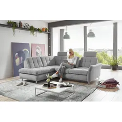 Ecksofa DIE PLANBAR "MP-IN20016 L-Form mit Federkern-Polsterung", silber, B:242cm H:87cm T:116cm, 100% Polyester, Sofas, wahlweise mit Kopfstützen und Bettfunktion, mit Federkern-Polsterung
