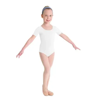 Kinder Ballett Body mit kurzem Arm und rundem Halsausschnitt weiß Gr. 6-7 - 6-7 J.