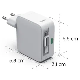 Hama Schnellladegerät GaN 30W ausziehbares Ladekabel Weiß