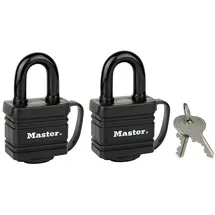 Master Lock 7804EURT 2-er Pack Vorhängeschlösser aus beschichtetem Stahl mit Stiftzuhaltung und Abdeckung, Schwarz, 7,8 x 4 x 2,9 cm