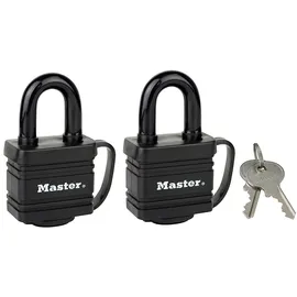 Master Lock 7804EURT 2-er Pack Vorhängeschlösser aus beschichtetem Stahl mit Stiftzuhaltung und Abdeckung, Schwarz, 7,8 x 4 x 2,9 cm