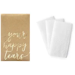 PartyDeco 10 Umschläge mit Taschentücher Hochzeit - Hochzeitszubehör Papiertaschentücher Freudentränen Geschenk für Hochzeitsgäste Gastgeschenk Natur Braun Gold