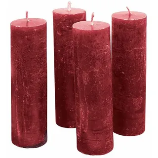 Loberon Kerze 4er Set Muriel, von Hand gefertigt, durchgefärbt & geruchslos, Lange Brenndauer, Advent, Adventskranz, Dekoration, Paraffinwachs, rot
