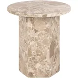 MID.YOU Beistelltisch Beige, Stein, rund, Säule, 50x50x50 cm, Wohnzimmer, Wohnzimmertische, Beistelltische