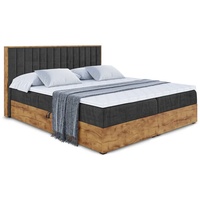 ALTDECOR Boxspringbett LOLLI4 mit H3-Matratze, Kopfteil und Bettkasten mit Eiche Holz -  160x200 - Schwarz Samt