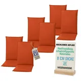 Pillows24 - 6x Hochlehner Auflagen 120x50x8 cm | Bequeme & Wetterfeste Gartenstuhlauflagen | Polster Sitzkissen für Gartenmöbel |  EU | Orange - Orange