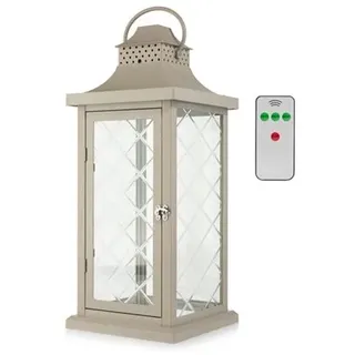 LUMIDA XL-Outdoorlaterne Dekor-Glas mit Tür 3-fach Leuchteffekt inkl. Fernbedienung