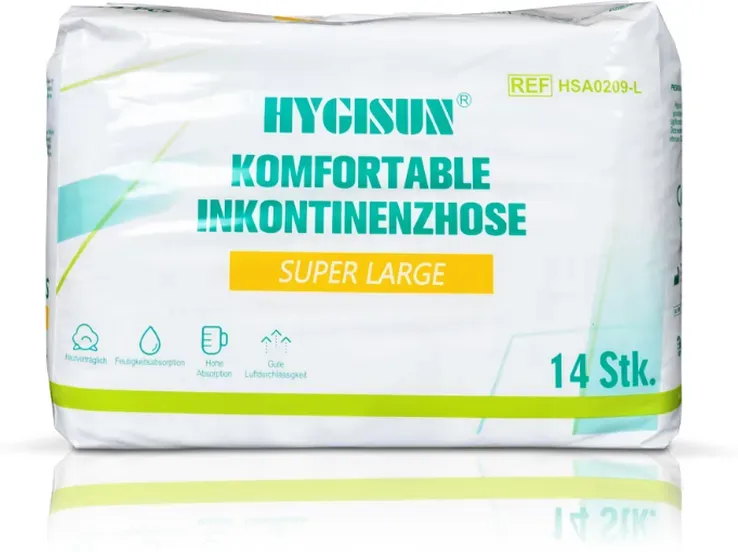 HYGISUN Premium Unisex Erwachsenenwindeln, Ultra-Saugfähig, 14 Stück, Vorteilspack, Größe L (14 pro Beutel) EU