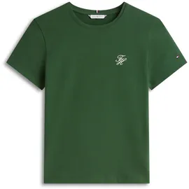 Tommy Hilfiger Damen T-Shirt Kurzarm Script Regular Fit, Grün (National Forest), XS - XS