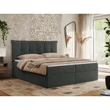 MKS MEBLE Boxspringbett 180x200 mit Bettkasten und Matratze H4, Polsterbett 180x200 mit Bettkasten, Bett 180x200 mit Stauraum und Topper - Premium-... - Dunkelgrau