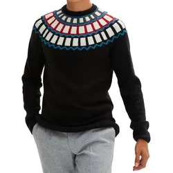 Herren Strick-Pullover mit geometrischen Muster Freizeit-Sweater 915843 Schwarz - 60/62