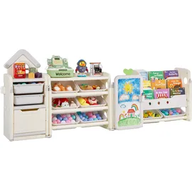 Vevor Bücherregal 4-stöckig 10 Behälter  Grau + Beige