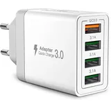 USB Ladegerät, 4 Ports USB Stecker 33W ladeadapter mit QC 3.0 Schnellladegerät Mehrfach USB Netzteil für iPhone 16 Pro 15 14 13 12 11 X, Samsung Galaxy, Huawei, Xiaomi, Handy Ladestecker Netzstecker