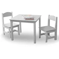 habeig Kindertisch & 2 Stühle, Kindersitzgruppe, Kindermöbelset, Hocker, Schreibtisch, Tisch- und Stuhlset, Kinderzimmer, 60x50x50cm (Weiss/Weiss)