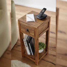 KADIMA DESIGN Beistelltisch Sheesham, 30x30x68cm, mit Ablage und Schublade - Handgefertigt