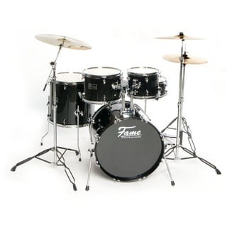 FAME Schlagzeug,FG22B-BK First Gig Rock Set Komplettes Drum-Set Schwarz Inklusive Becken und Hardware Pappel-Kessel 22 Zoll Bass Drum 10 und 12 Zoll Toms 16 Zoll Floor Tom 14 Zoll Snare Ideal für Einsteiger, Schlagzeuge, Drum-Sets, FG22B-BK, Komplettes Drum-Set, Einsteiger Drum-Set