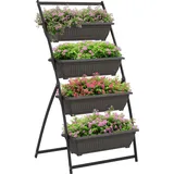 4-stöckiges Blumenregal Aus Stahl, Brauner Vertikaler Pflanzenständer, 76x79x162cm, Mit 4 Abtropfschalen Und Abflusslöchern, Ideal Für Den Innen- Oder Außenbereich.