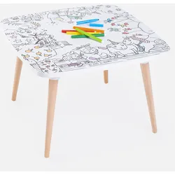 Kindermaltisch - Der verrückte Bauernhof, Hergestellt in Europa, abwischbar, 60x60cm, runde Holzbeine, Filzstifte im Lieferumfang enthalten
