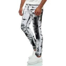 Slim-fit-Jeans KINGZ, Herren, Gr. 32, Länge 34, schwarz-weiß (weiß, schwarz), 68% Baumwolle, 30% Polyester, 2% Elasthan, Batikmuster, casual, Jeans, mit ausgefallener Batik-Waschung