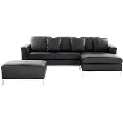 Ecksofa Leder schwarz linksseitig mit Ottomane  OSLO