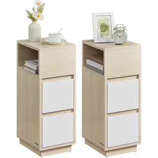 VASAGLE Kailyn Kollektion - Nachttisch 2er Set, 2 Schubladen, offenes Fach naturbeige-wolkenweiß