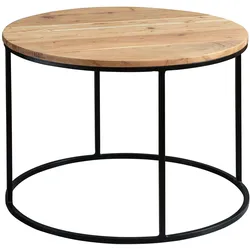 Kadima Design Naturholz Couchtisch, stabile Konstruktion, runde Ablage, 50 kg Belastbarkeit. 60x60x43 cm