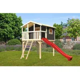 Akubi Stelzenhaus Benjamin Set A terragrau mit Rutsche rot 91208