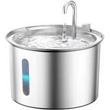 oneisall Katzenbrunnen Edelstahl, 2L Trinkbrunnen für Katze, Extrem Leiser Katzen Trinkbrunnen mit Wasserstandsfenster, katzentrinkbrunnen mit 3 Filtern, Spülmaschinenfest, LED Licht