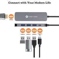 NOVOO USB-C Hub 5 Anschlüsse Aluminium Multiport Dock kompatibel für MacBook M2, Adapter mit PowerDelivery