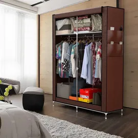 Intirilife Faltschrank 108x170x45 cm in KOKOS BRAUN - mit Reißverschluss Stoffschrank Kleiderschrank mit Kleiderstange, Fächern und Seitentasche