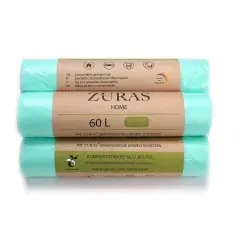 ZURAS Müllbeutel kompostierbar, 60 Liter Zuras- A60 , 1 Rolle = 15 Beutel