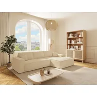 Eckschlafsofa mit Matratze - Ecke rechts - Cord - Beige - Liegefläche 140 cm - Matratze 13 cm mit Memory Schaum - AMELIA