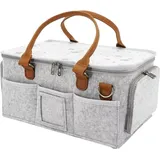 flaxarne Aufbewahrungsbox mit Deckel,Filz Organizer mit Fächern und Ledergriffen,Grauer Organizer für Haushalt,Wohnzimmer,Schlafzimmer,38×25×18cm