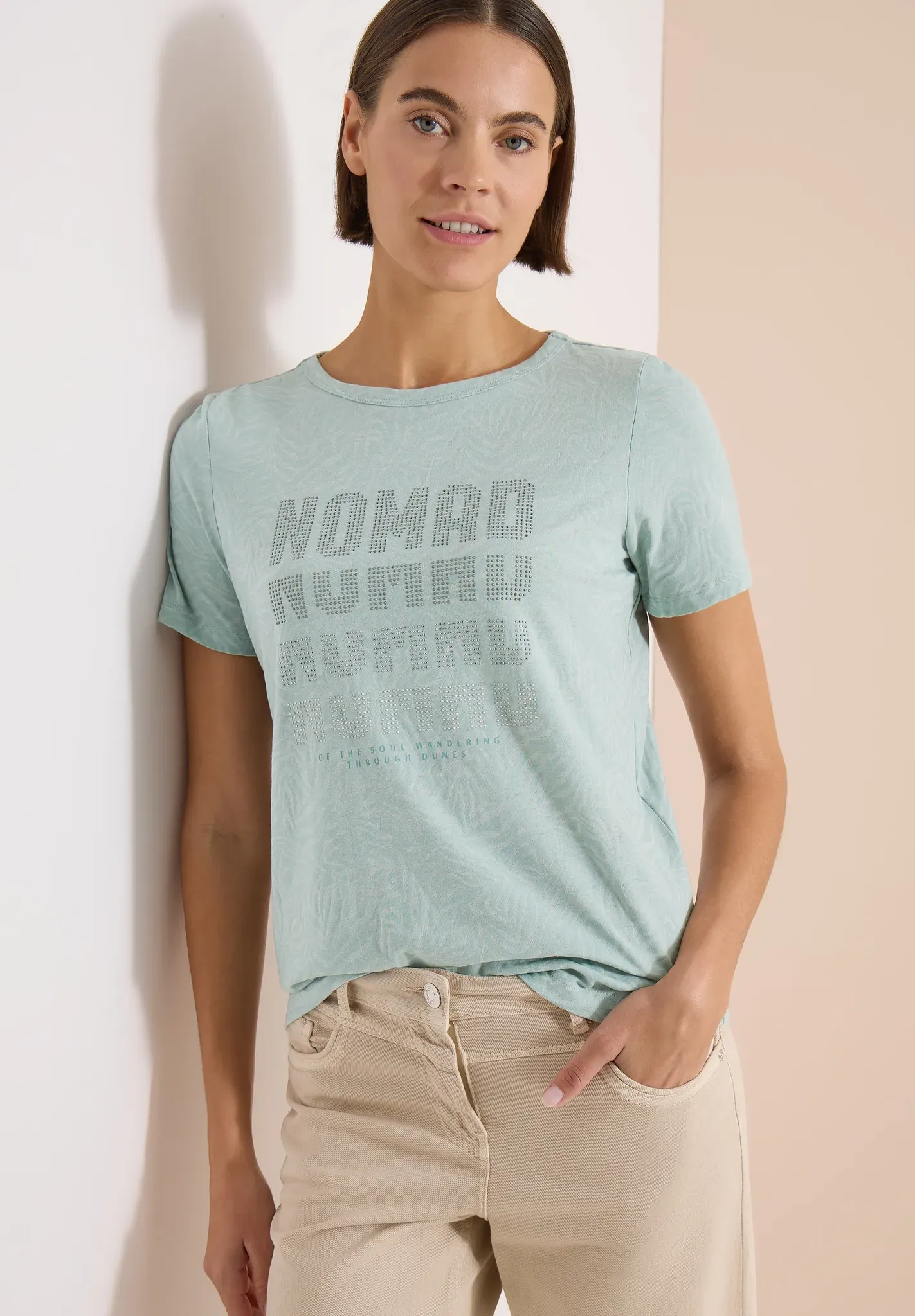 Kurzarmshirt CECIL, Damen, Gr. XXL (46), grün (crystal mint), Jersey, Obermaterial: 50% Baumwolle, 50% Polyester, normal hüftbedeckend, Rundhals, abgesteppte Kante, Shirts, Sommershirt in Burn-Out-Optik und mit Zebra-Muster