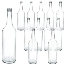 12x Geradhalsflasche 1L + Schraubverschluss Silber 1000ml Glasflasche Saft Wasser