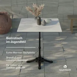 Blumfeldt Patras Bistro-Tisch Marmortischplatte 60 x 60cm Gusseiserner Standfuß Weiß