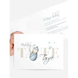 Einladungskarten Taufe selbst gestalten mit Spruch und Fotos im Onlinedesigner bei Meine-Kartenmanufaktur.de