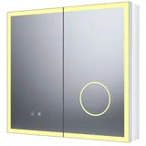 SONNI Spiegelschrank Spiegelschrank Badezimmerschrank 65×60cm hochwertigem Alu mit Antibeschlag, 3-farbiger Beleuchtung und verstellbaren Regalböden