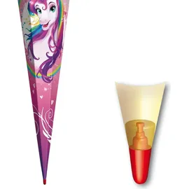 ROTH Schultüte Einhornportrait 100 cm groß eckig Rot(h)-Spitze Tüllverschluss Zuckertüte Schulanfang - Rosa
